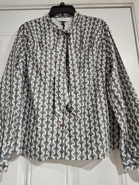 Royce & Monk Black and White Tie-Neck Blouse